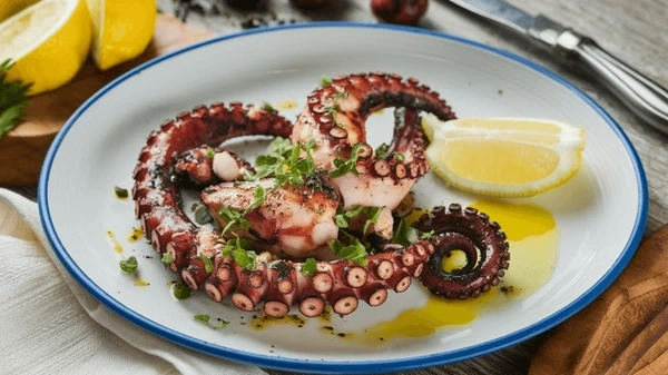 Frissen grillezett polip aromás zöldfűszerekkel